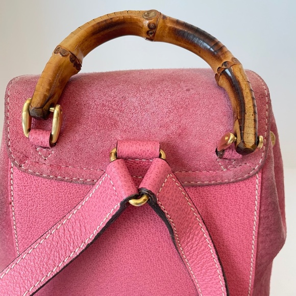 SALE❤️❤️❤️Gucci Pink Suede Leather Mini Backpack Bamboo - Picture 6 of 15